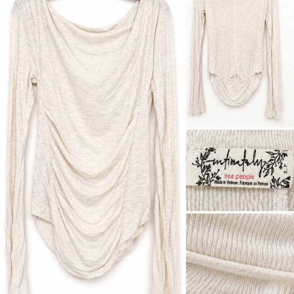 Free People Long Sleeve Draped Knit Top in Oatmeal